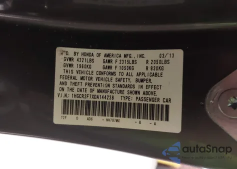2013 Honda Accord Ex from USA, damaged, VIN 1HGCR2F7XDA144238